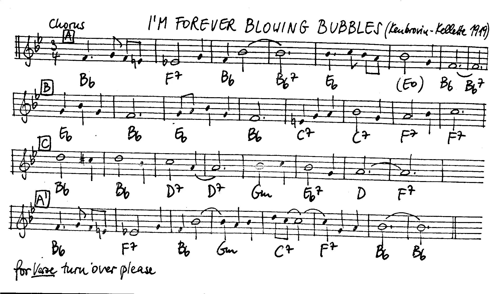 i'm forever blowing bubbles free jazz leadsheet - Courtesy of the Jungle Jazz Band